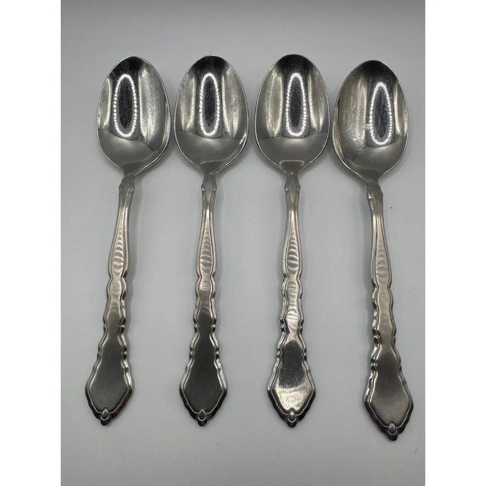 Oneida Royal Chippendale Stainless Teaspoons Set of 4 Glossy USA Made 6 Inch